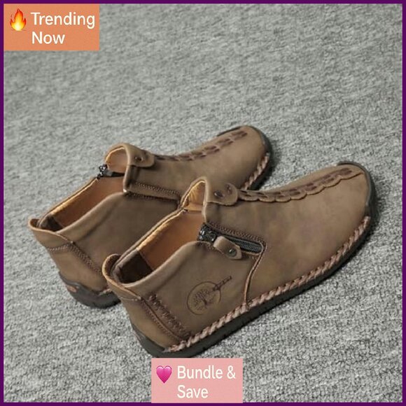 Leather Ankle Boots with Zipper Soft Sole Renaissance Style Women's Shoes - Picture 5 of 7